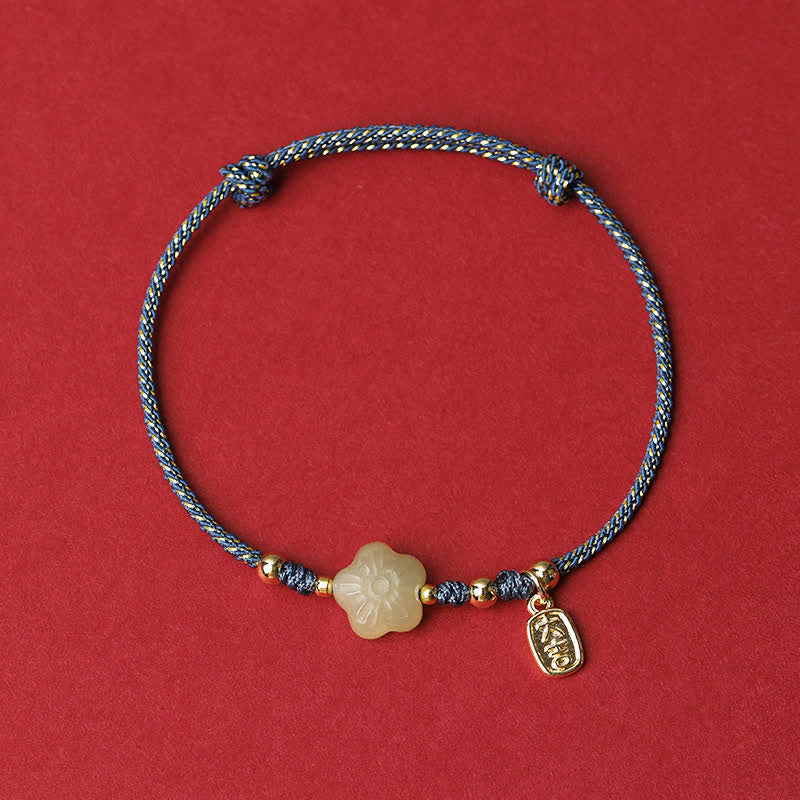 EverestArtstudios Lucky Hetian Cyan Jade Floral Adjustable Cord Protection Bracelet
