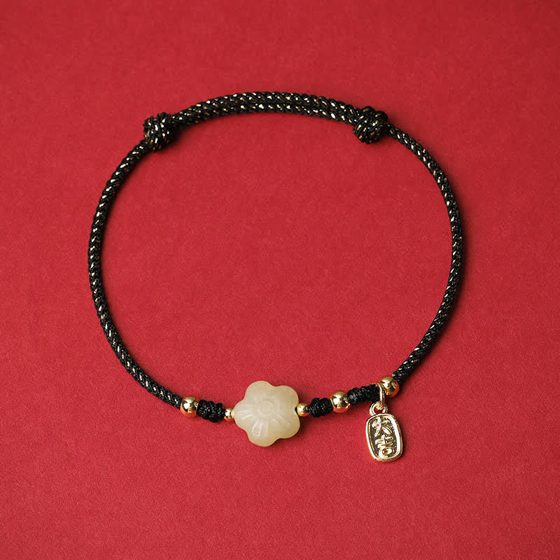 EverestArtstudios Lucky Hetian Cyan Jade Floral Adjustable Cord Protection Bracelet