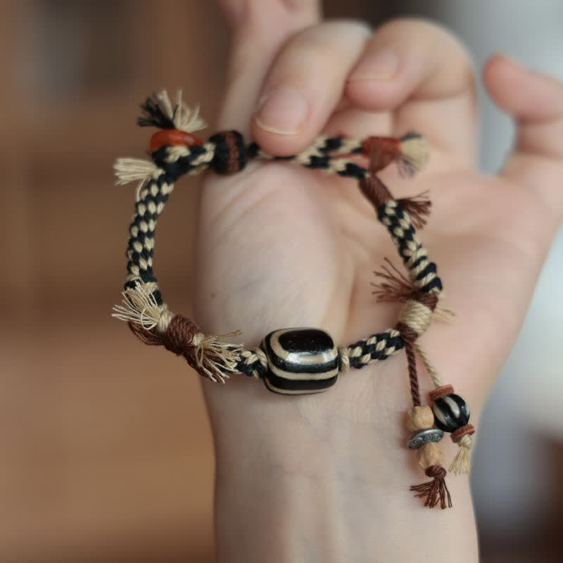 Buddha Stones Vintage Tibetan Dzi Bead Luck Rope Bracelet