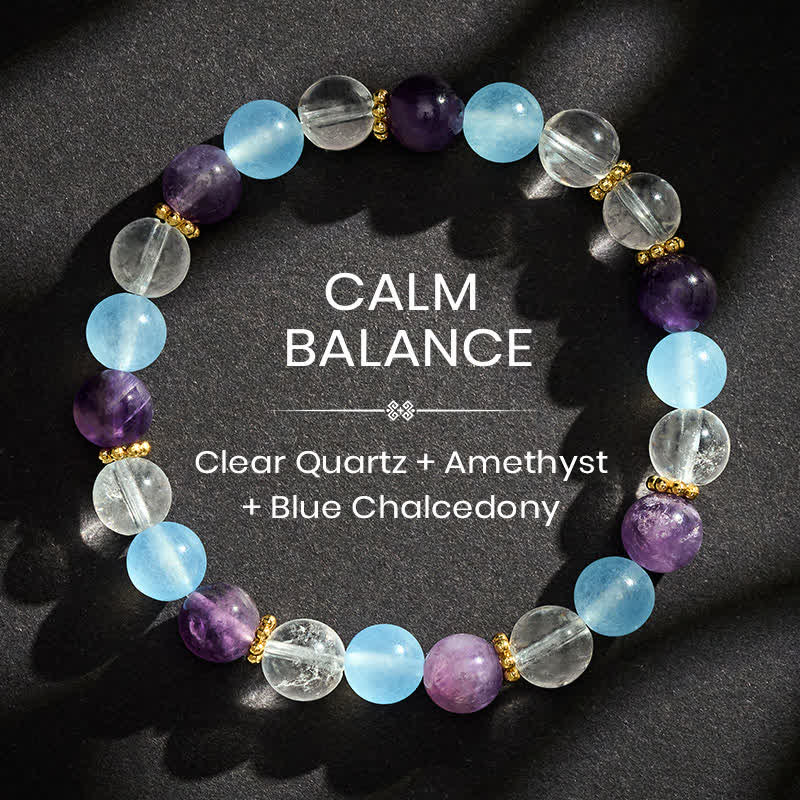 Buddha Stones Clear Quartz Amethyst Blue Chalcedony Beads Protection Bracelet