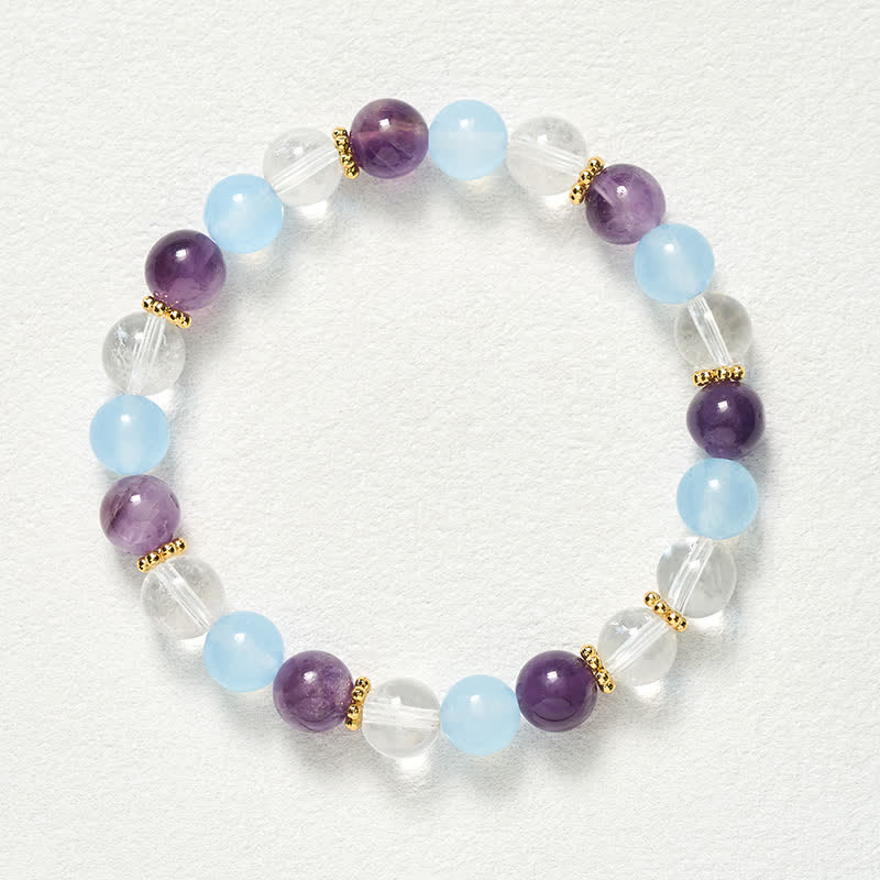 Buddha Stones Clear Quartz Amethyst Blue Chalcedony Beads Protection Bracelet