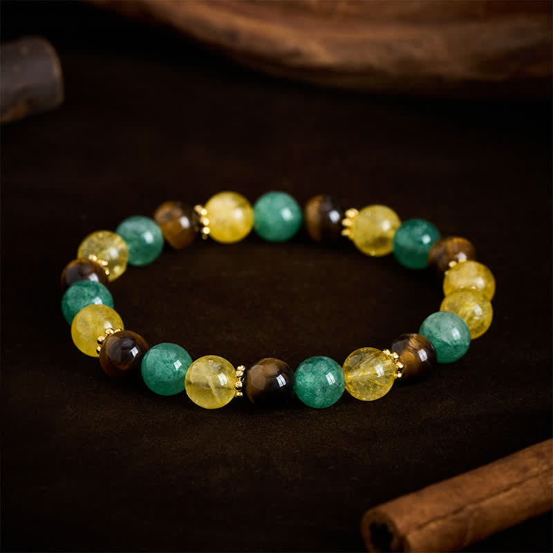 Buddha Stones Citrine Tiger Eye Green Strawberry Quartz Beads Happiness Bracelet