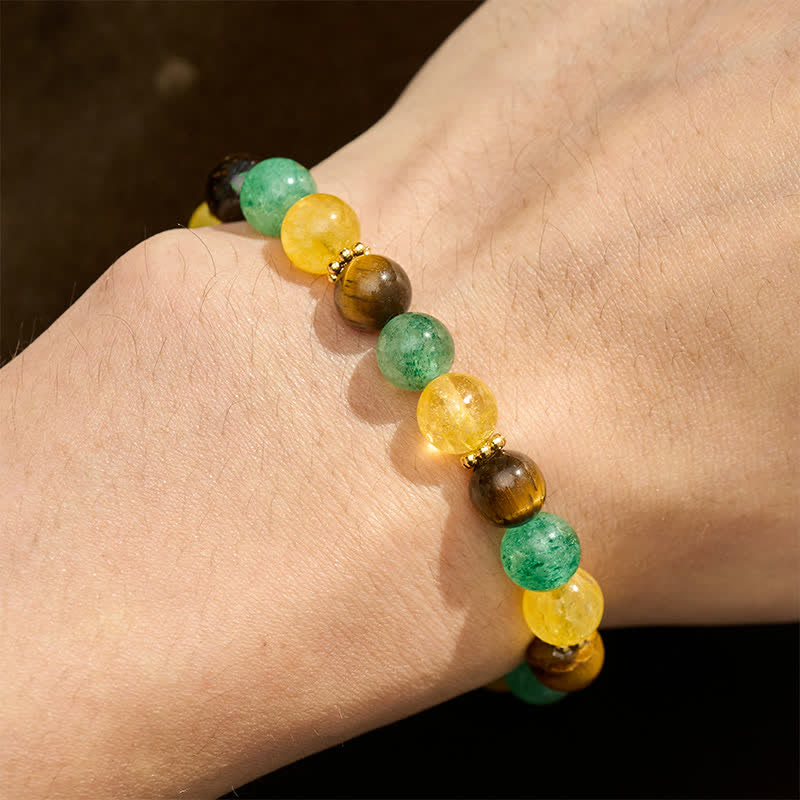 Buddha Stones Citrine Tiger Eye Green Strawberry Quartz Beads Happiness Bracelet