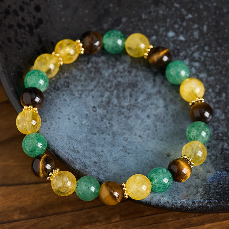 Buddha Stones Citrine Tiger Eye Green Strawberry Quartz Beads Happiness Bracelet
