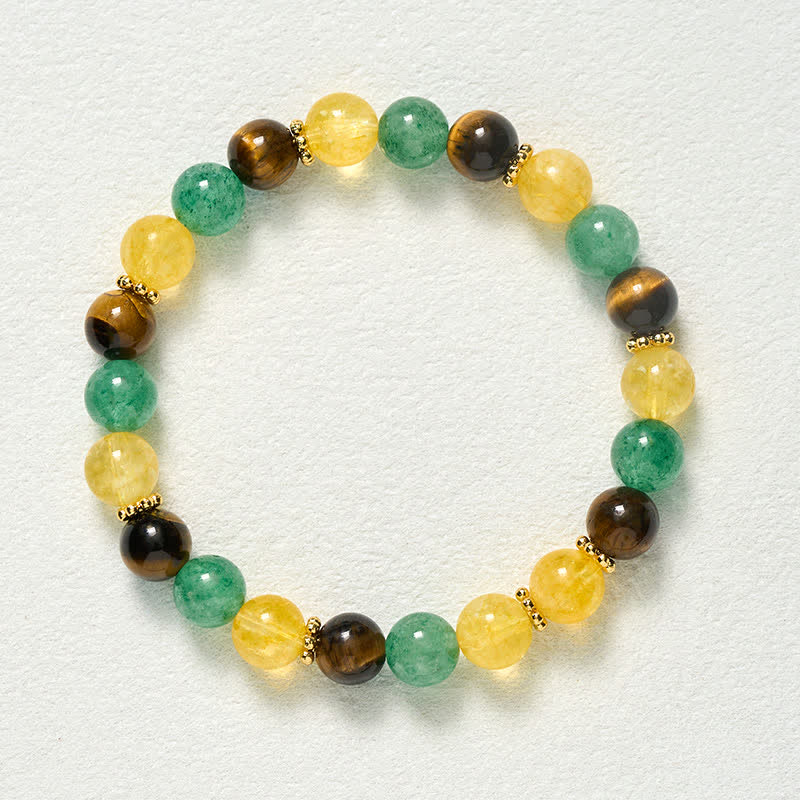 Buddha Stones Citrine Tiger Eye Green Strawberry Quartz Beads Happiness Bracelet