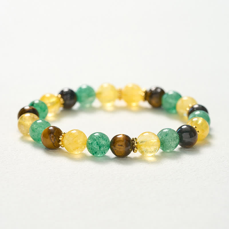 Buddha Stones Citrine Tiger Eye Green Strawberry Quartz Beads Happiness Bracelet