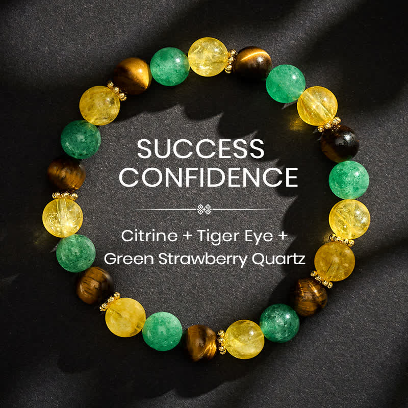 Buddha Stones Citrine Tiger Eye Green Strawberry Quartz Beads Happiness Bracelet