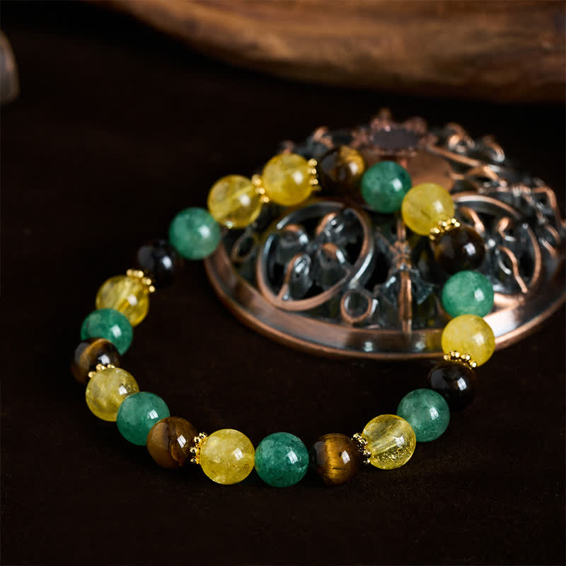 Buddha Stones Citrine Tiger Eye Green Strawberry Quartz Beads Happiness Bracelet