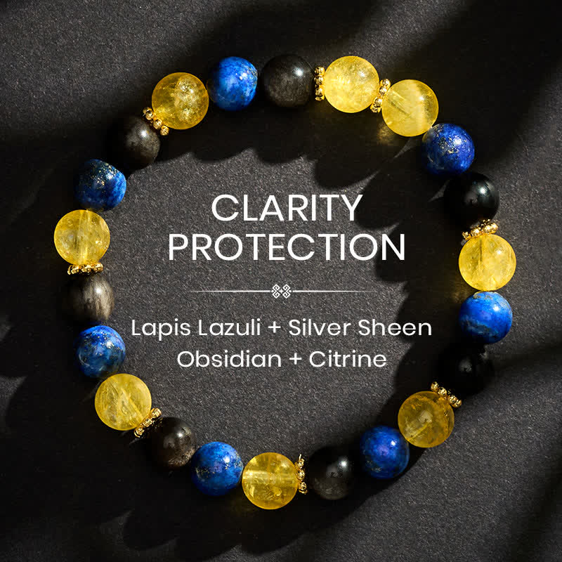 Buddha Stones Lapis Lazuli Silver Sheen Obsidian Citrine Beads Serenity Bracelet