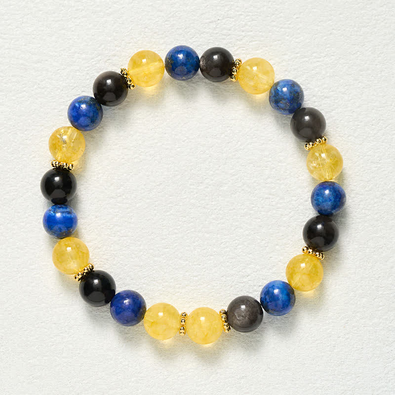 Buddha Stones Lapis Lazuli Silver Sheen Obsidian Citrine Beads Serenity Bracelet