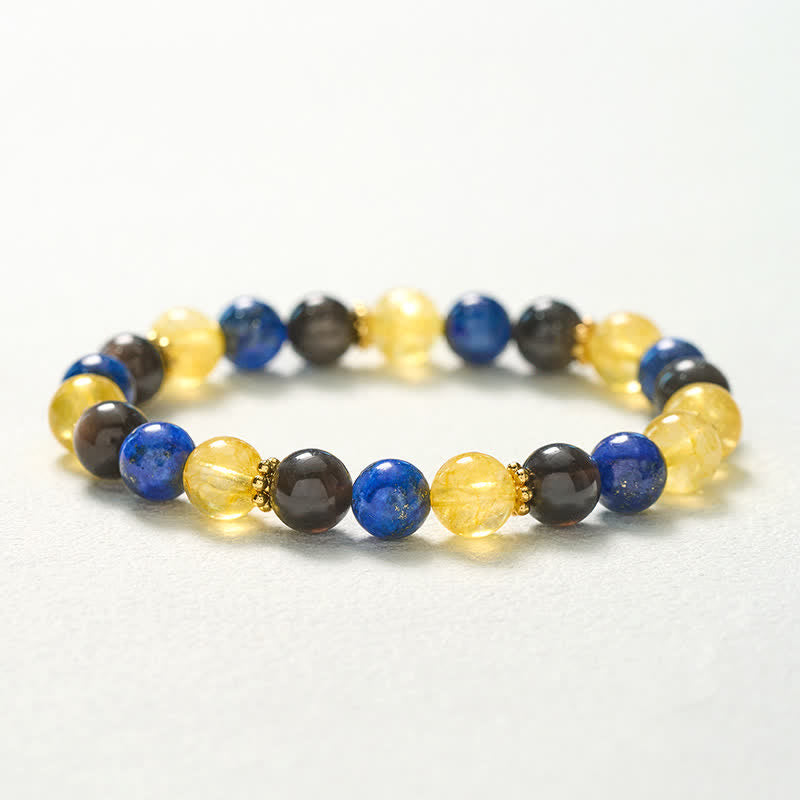 Buddha Stones Lapis Lazuli Silver Sheen Obsidian Citrine Beads Serenity Bracelet