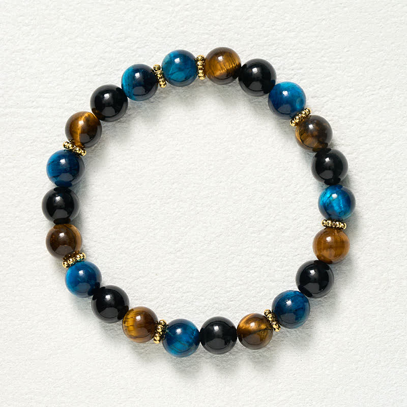 Buddha Stones Tiger Eye Blue Tiger's Eye Black Obsidian Beads Courage Bracelet