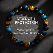 Buddha Stones Tiger Eye Blue Tiger's Eye Black Obsidian Beads Courage Bracelet