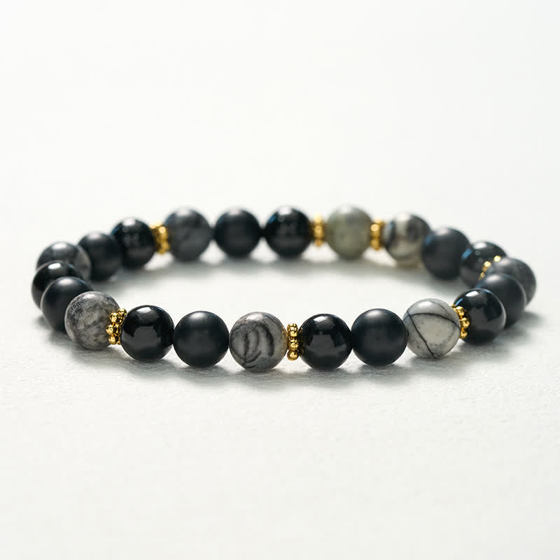 Buddha Stones Frosted Stone Black Obsidian Grey Jasper Beads Activate Bracelet