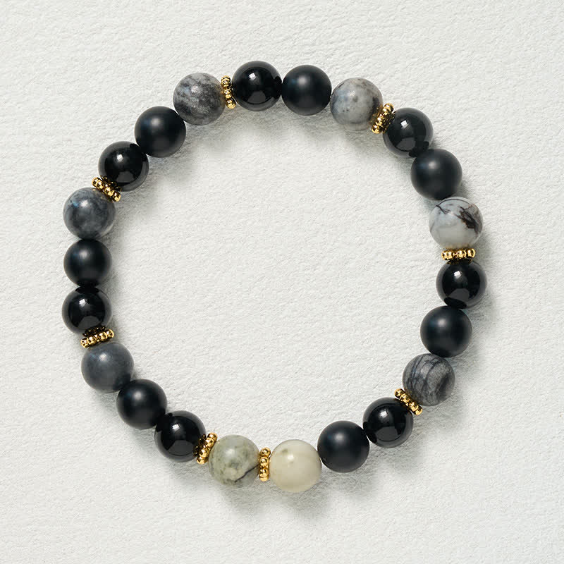 Buddha Stones Frosted Stone Black Obsidian Grey Jasper Beads Activate Bracelet