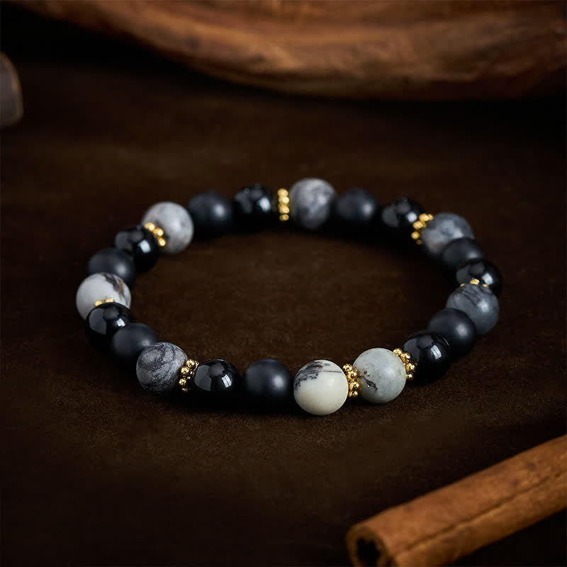 Buddha Stones Frosted Stone Black Obsidian Grey Jasper Beads Activate Bracelet