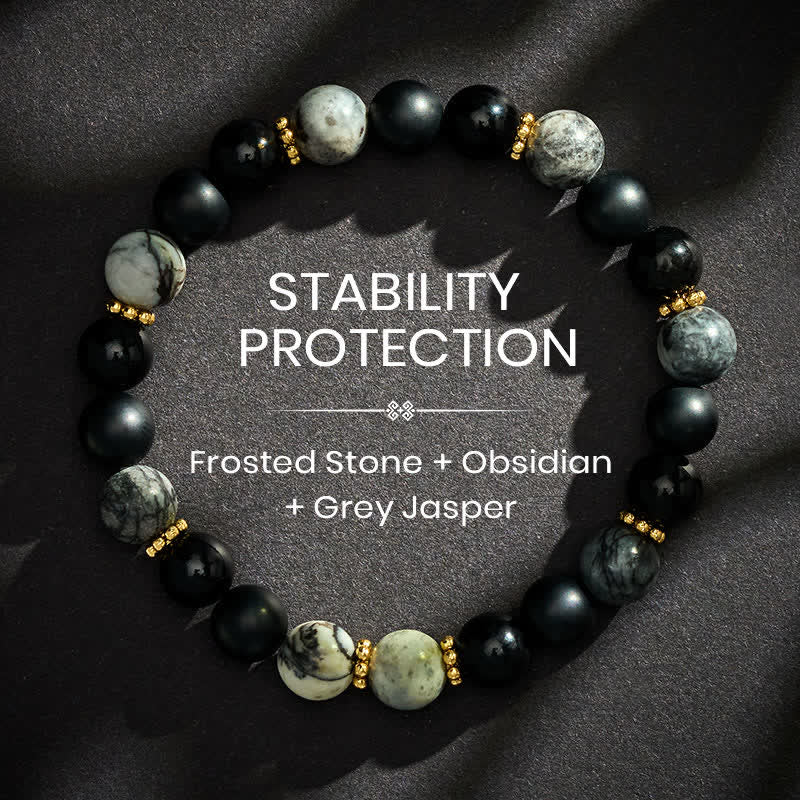 Buddha Stones Frosted Stone Black Obsidian Grey Jasper Beads Activate Bracelet