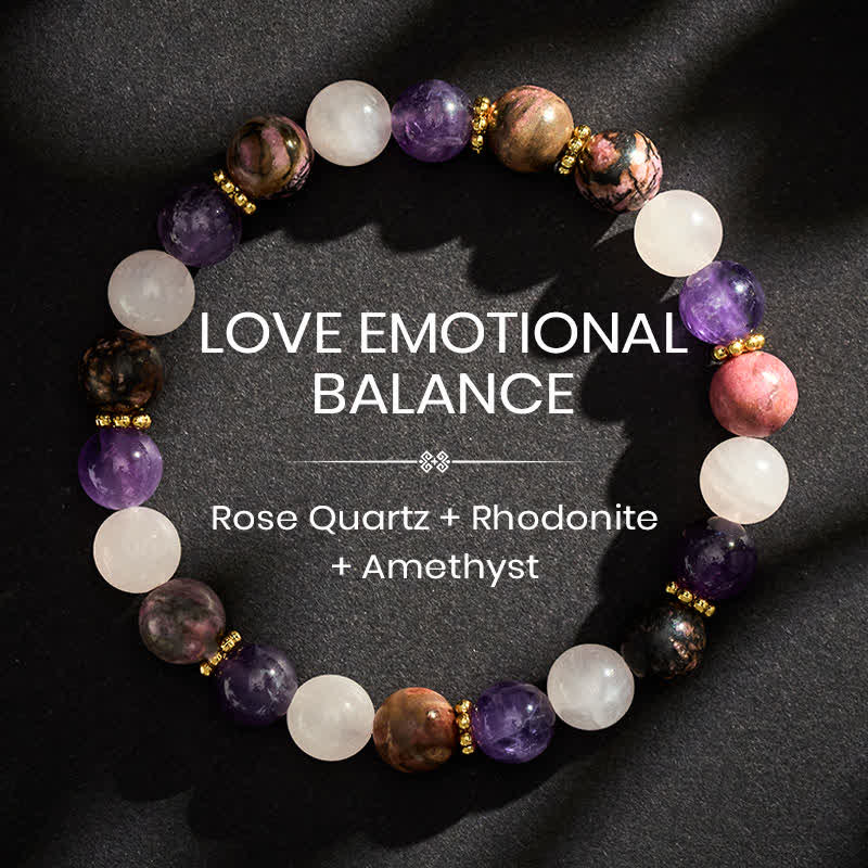 Buddha Stones Rose Quartz Rhodonite Amethyst Beads Peace Bracelet