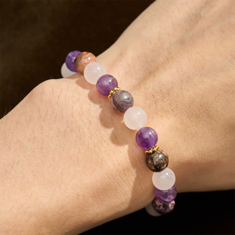 Buddha Stones Rose Quartz Rhodonite Amethyst Beads Peace Bracelet