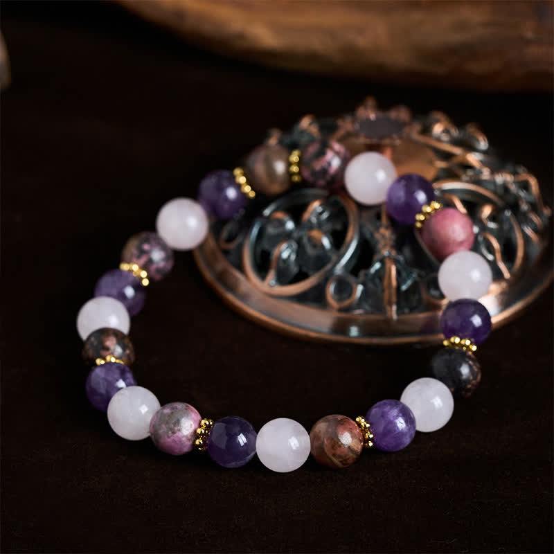 Buddha Stones Rose Quartz Rhodonite Amethyst Beads Peace Bracelet