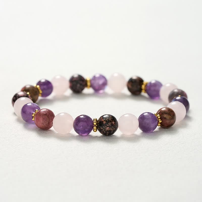 Buddha Stones Rose Quartz Rhodonite Amethyst Beads Peace Bracelet