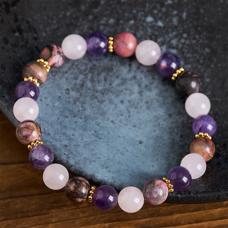 Buddha Stones Rose Quartz Rhodonite Amethyst Beads Peace Bracelet