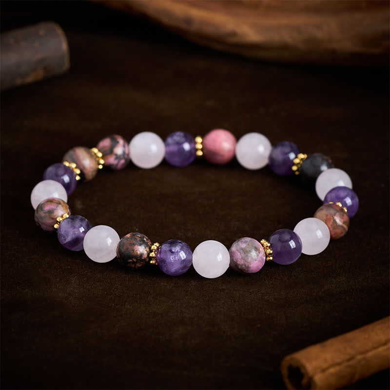 Buddha Stones Rose Quartz Rhodonite Amethyst Beads Peace Bracelet