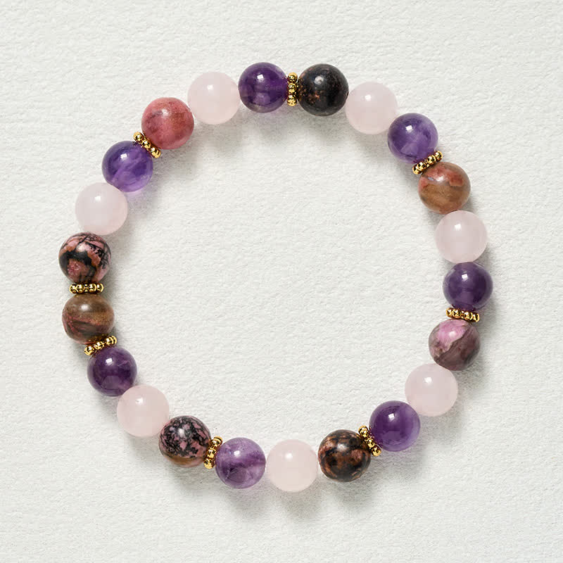 Buddha Stones Rose Quartz Rhodonite Amethyst Beads Peace Bracelet