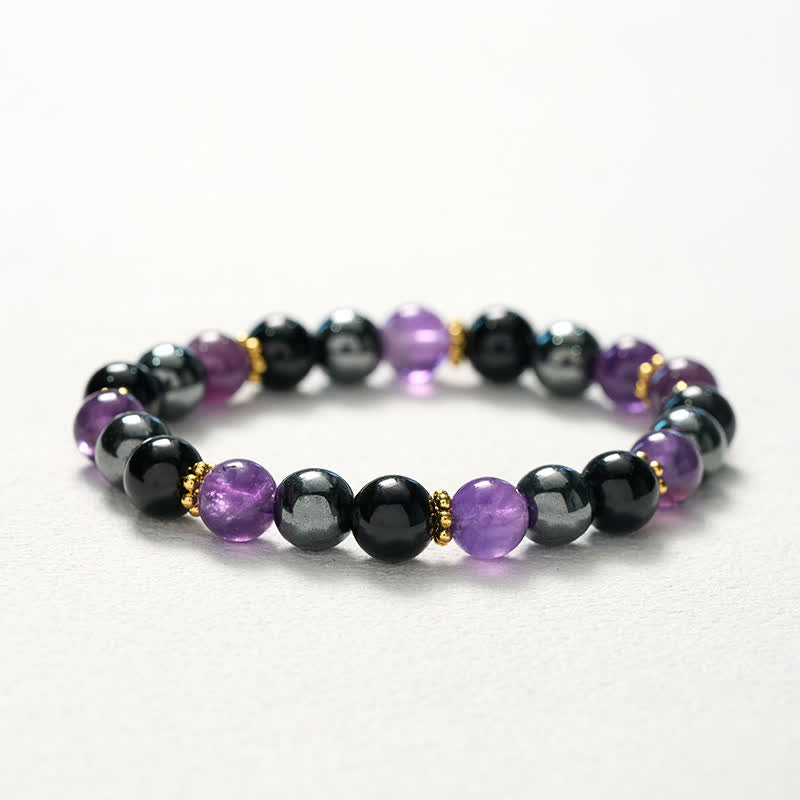 Buddha Stones Amethyst Black Obsidian Hematite Beads Meditation Bracelet