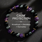 Buddha Stones Amethyst Black Obsidian Hematite Beads Meditation Bracelet