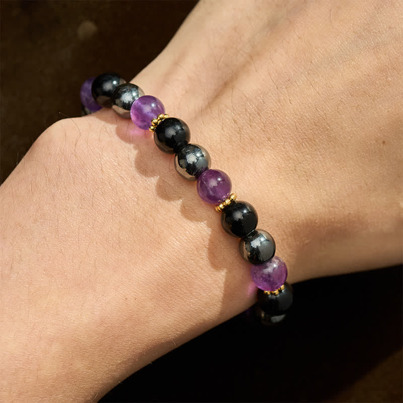 Buddha Stones Amethyst Black Obsidian Hematite Beads Meditation Bracelet