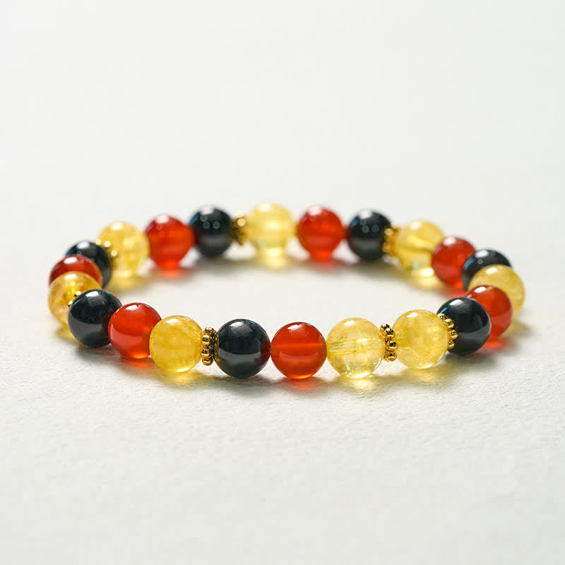 Buddha Stones Citrine Red Agate Black Obsidian Beads Generosity Bracelet