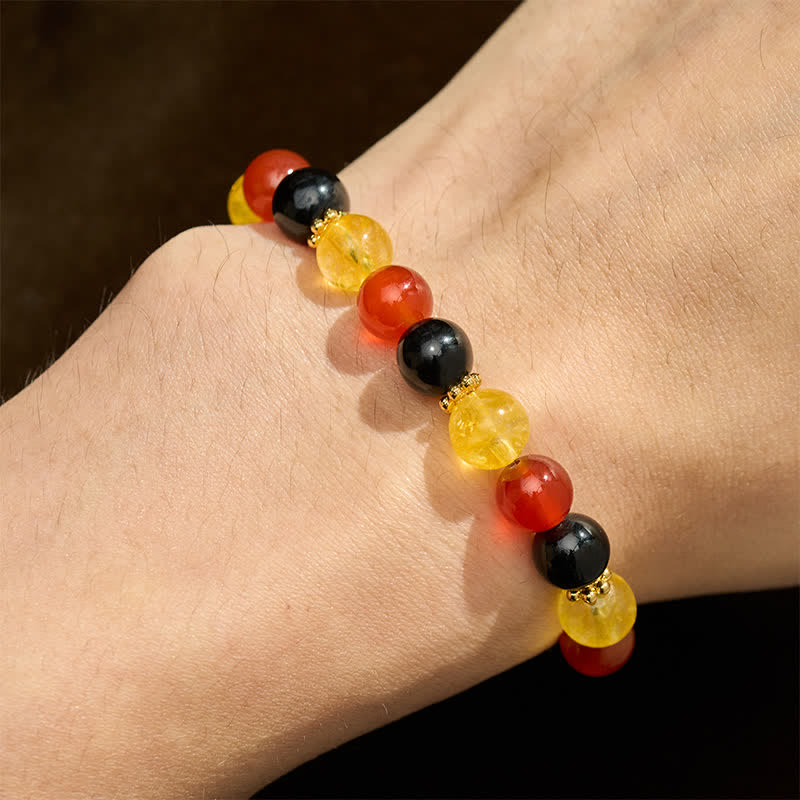 Buddha Stones Citrine Red Agate Black Obsidian Beads Generosity Bracelet