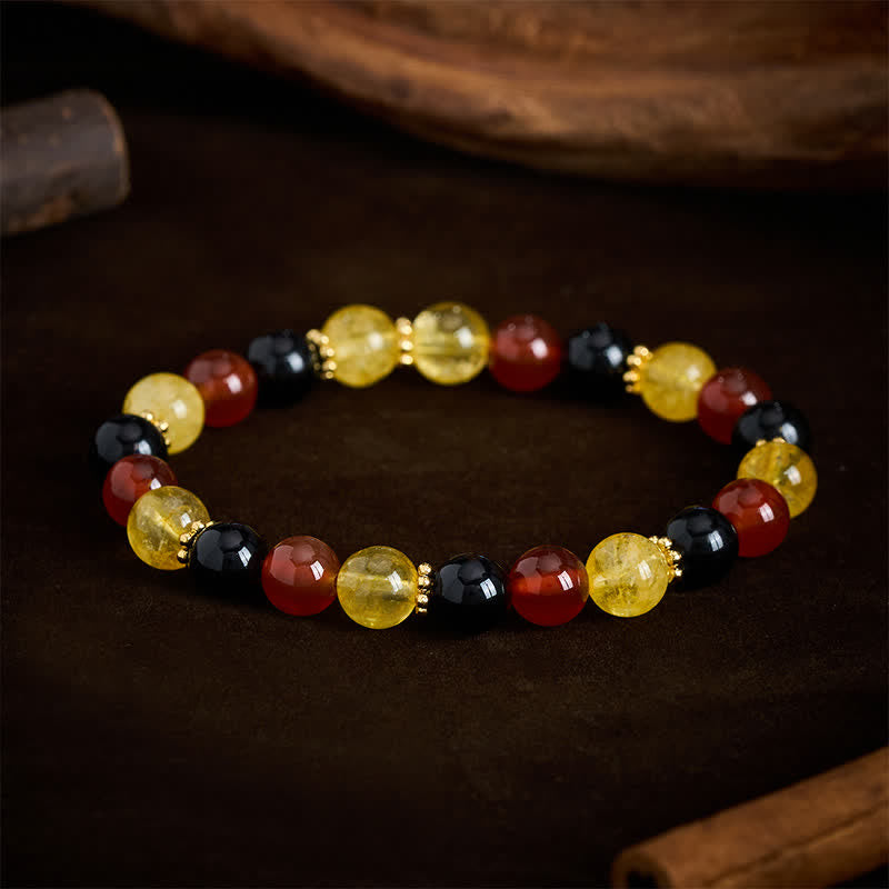 Buddha Stones Citrine Red Agate Black Obsidian Beads Generosity Bracelet
