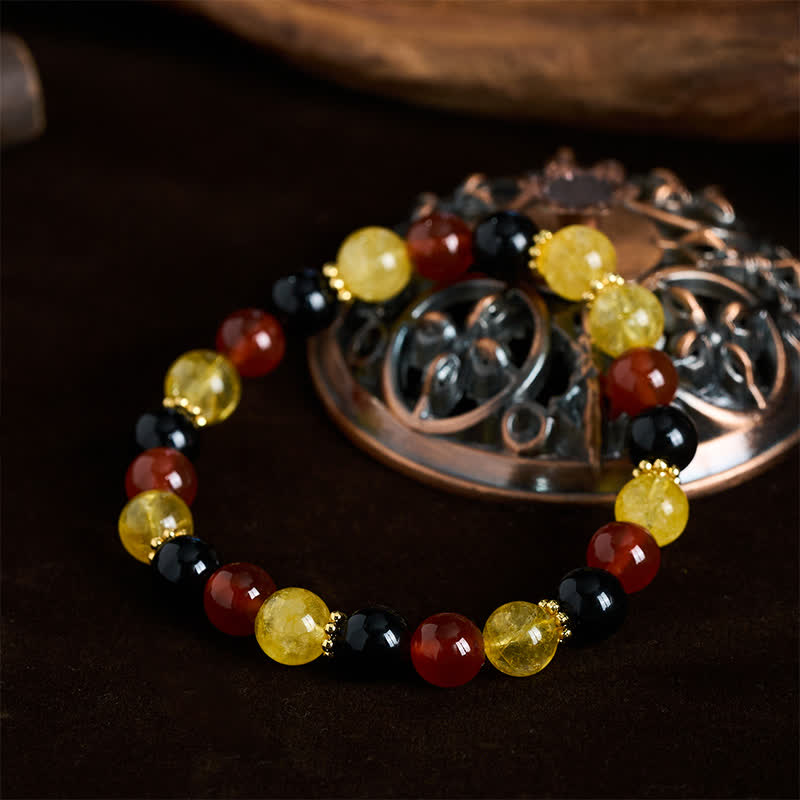 Buddha Stones Citrine Red Agate Black Obsidian Beads Generosity Bracelet