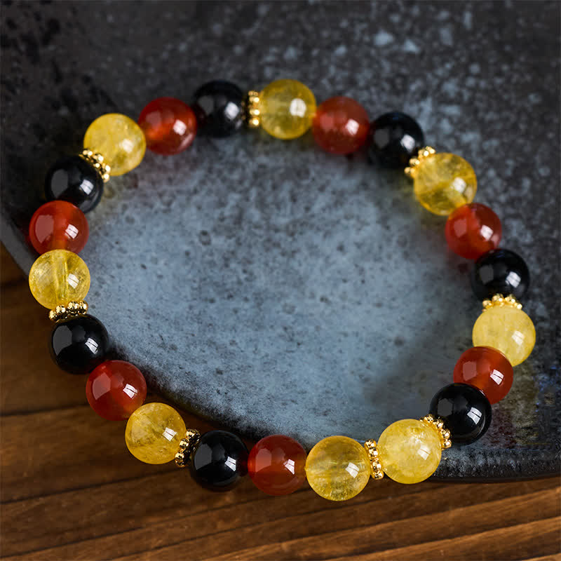 Buddha Stones Citrine Red Agate Black Obsidian Beads Generosity Bracelet