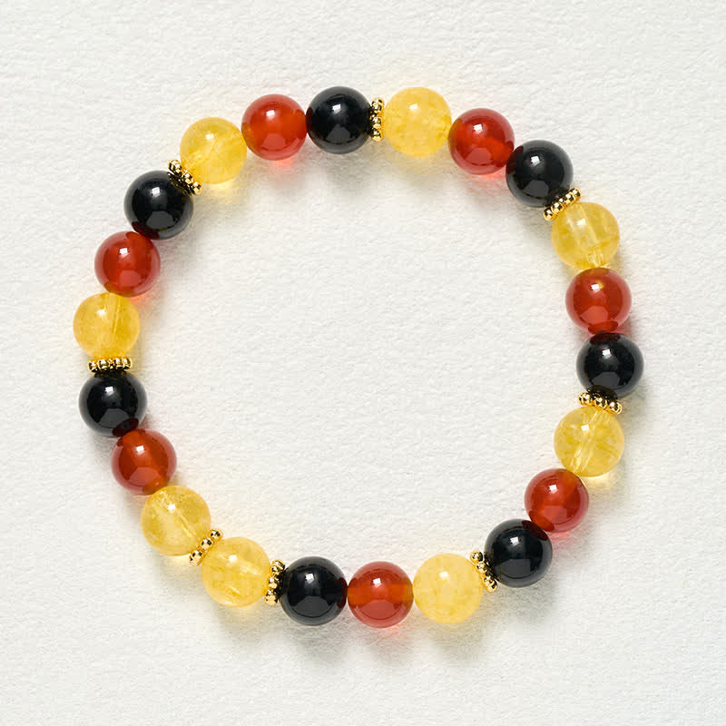 Buddha Stones Citrine Red Agate Black Obsidian Beads Generosity Bracelet
