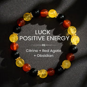 Buddha Stones Citrine Red Agate Black Obsidian Beads Generosity Bracelet