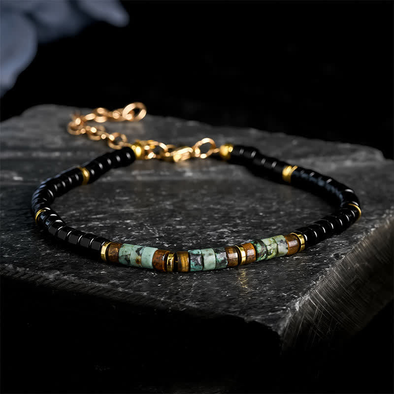 EverestArtStudios Black Onyx and Turquoise Protection Round Bead Bracelet