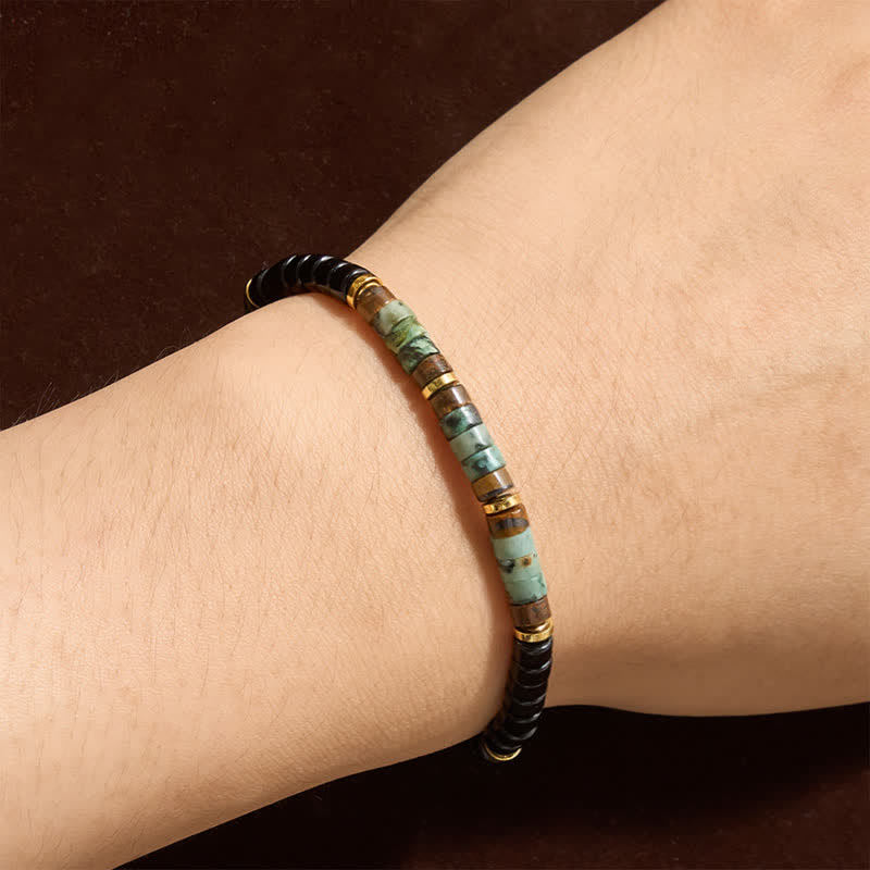 EverestArtStudios Black Onyx and Turquoise Protection Round Bead Bracelet