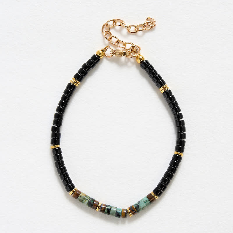 EverestArtStudios Black Onyx and Turquoise Protection Round Bead Bracelet