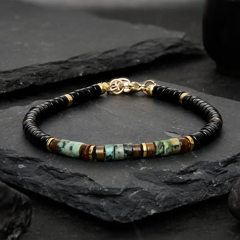 EverestArtStudios Black Onyx and Turquoise Protection Round Bead Bracelet