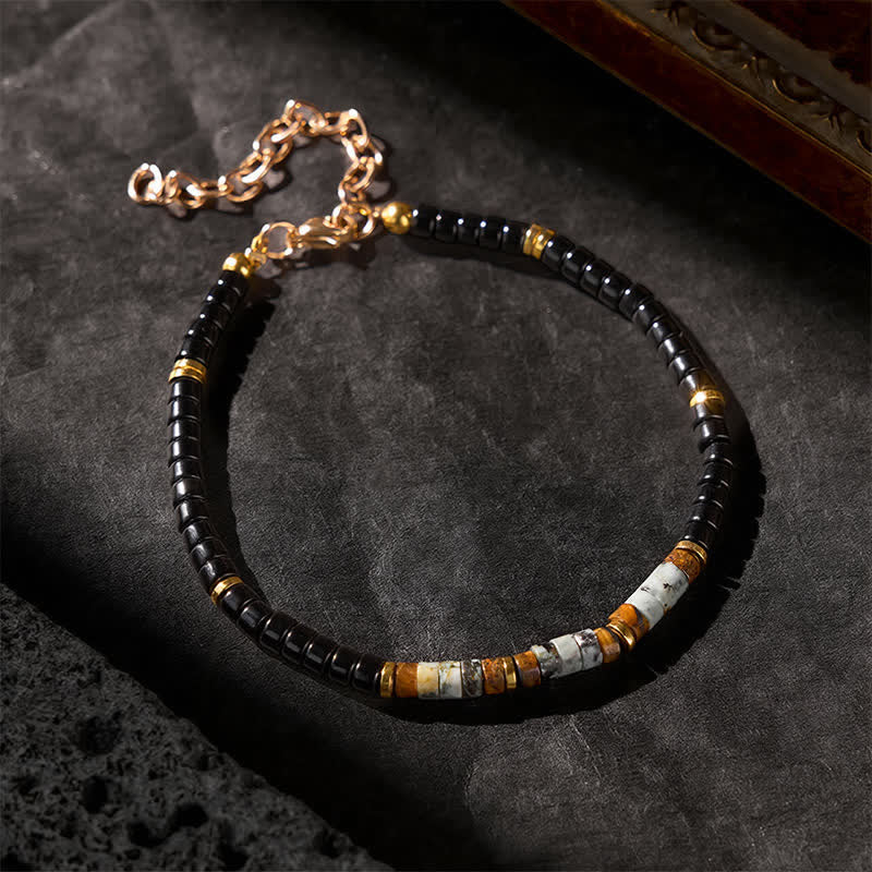 EverestArtStudios Black Onyx and Turquoise Protection Round Bead Bracelet