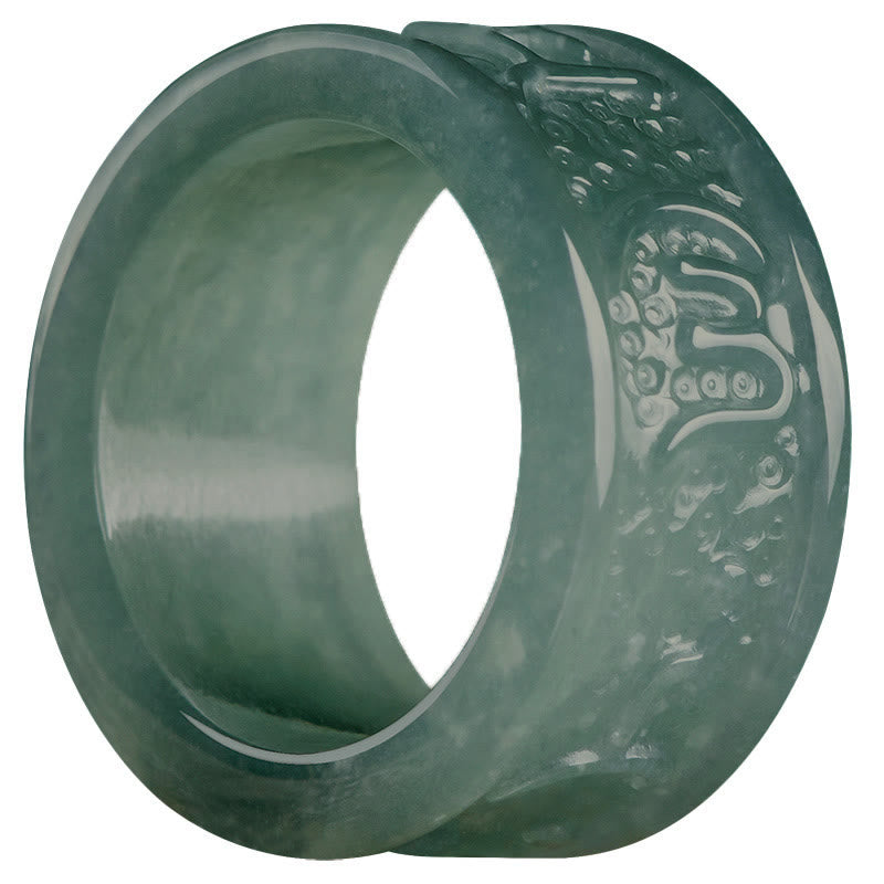 EverestArtstudios Natural Jade Om Mani Padme Hum Carved Prosperity Ring