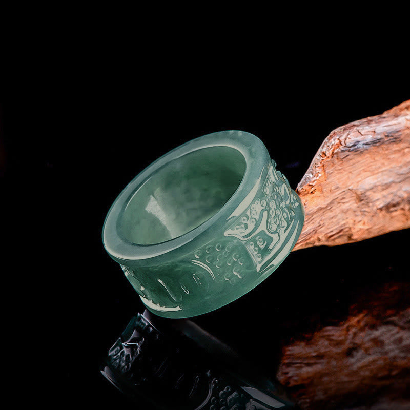 EverestArtstudios Natural Jade Om Mani Padme Hum Carved Prosperity Ring