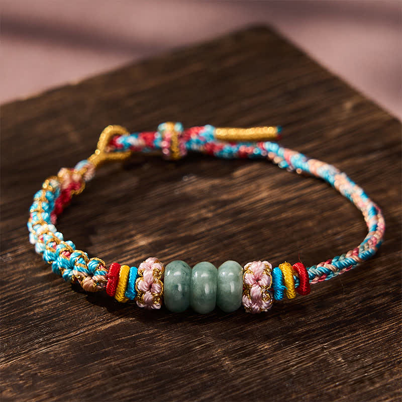 Buddha Stones Hand-Woven Multicolor Peach Blossom Jade Luck Rope Bracelet