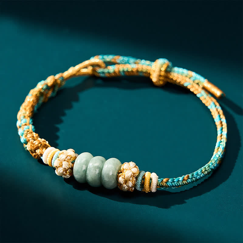 EverestArtstudios Hand-Woven Multicolor Peach Blossom Jade Luck Rope Bracelet