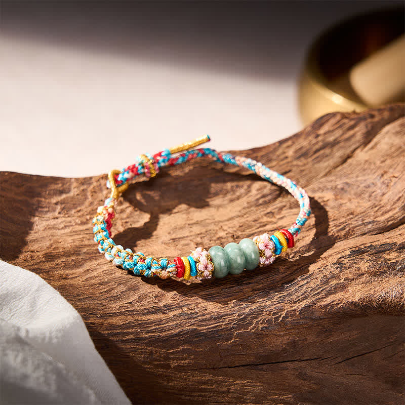 Buddha Stones Hand-Woven Multicolor Peach Blossom Jade Luck Rope Bracelet