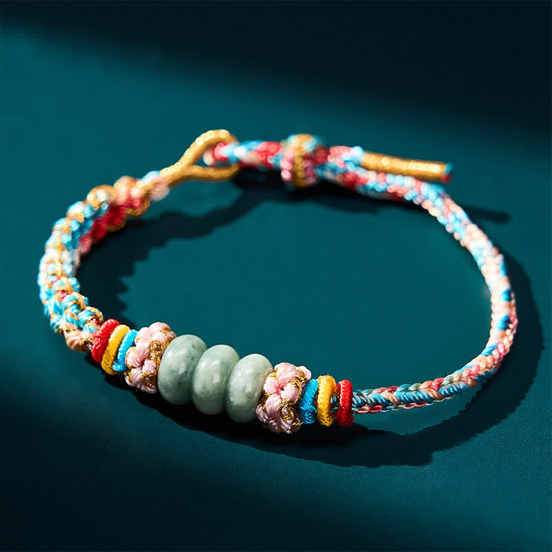 Buddha Stones Hand-Woven Multicolor Peach Blossom Jade Luck Rope Bracelet