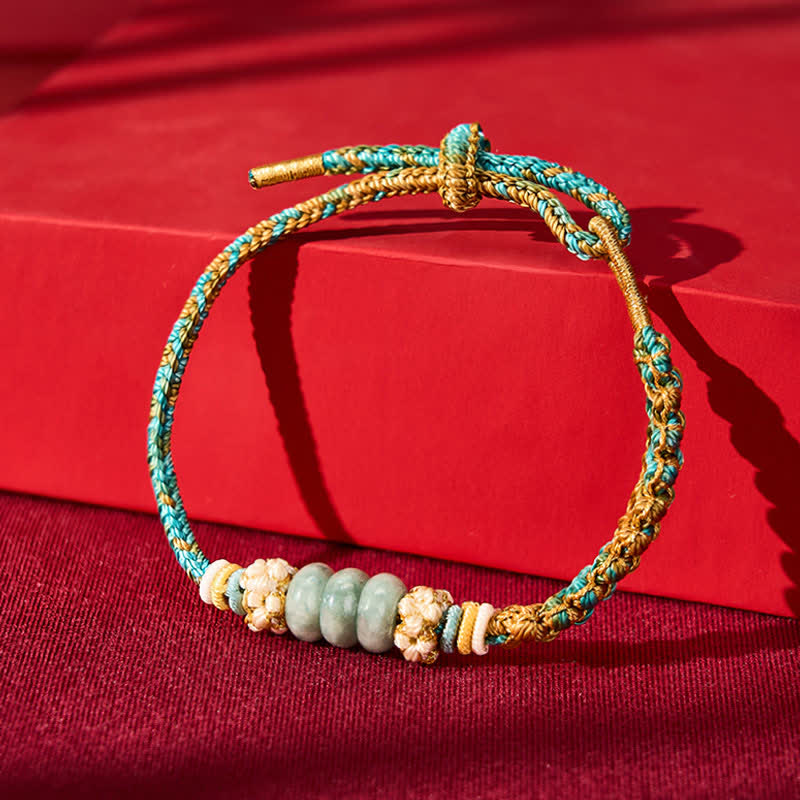 Buddha Stones Hand-Woven Multicolor Peach Blossom Jade Luck Rope Bracelet